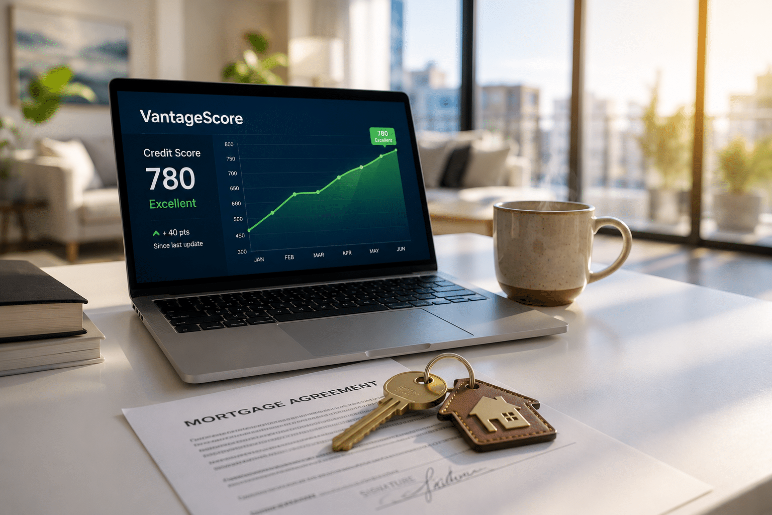 An infographic comparing traditional FICO credit score parameters against the expanded alternative credit data used by VantageScore for home loans.